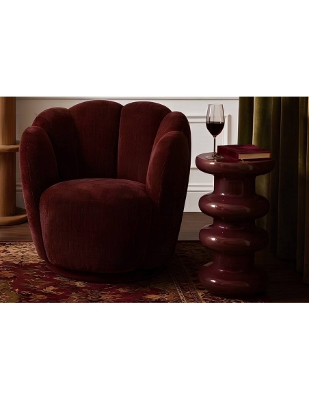 FLEUR bordeaux flower armchair styled in a warm living room