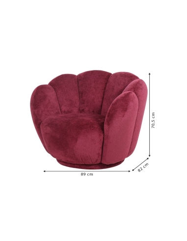 Bordeaux bloemenfauteuil FLEUR met aangegeven afmetingen 89x82x70,5 cm
