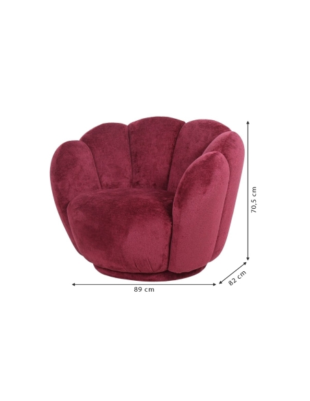 FLEUR bordeaux flower armchair with annotated 89x82x70.5 cm dimensions