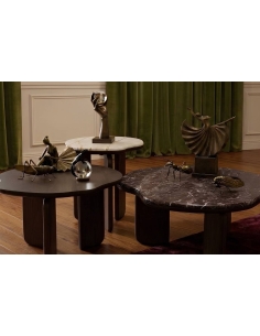 LUCY round organic side table in dark walnut-style MDF 2