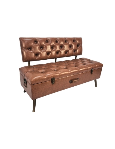 NAVAJO 2-seater storage sofa in brown faux leather