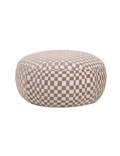 Pouf rotondo BROOK a scacchi beige su sfondo bianco