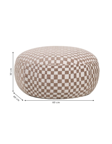 BROOK beige checked ottoman with 60x60x30 cm measurements shown