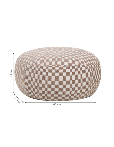Puf BROOK damero beige crudo con medidas 60x60x30 cm indicadas