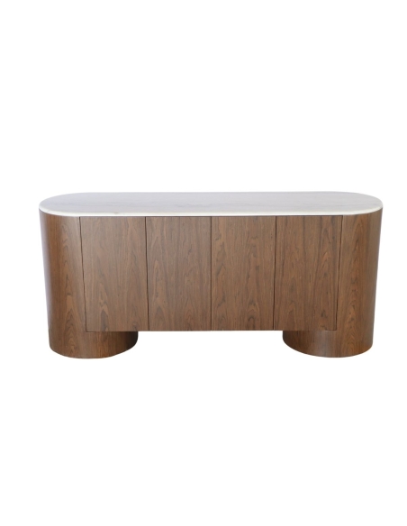 COLETTE Sideboard dunkelbraun mit Weißmarmorplatte