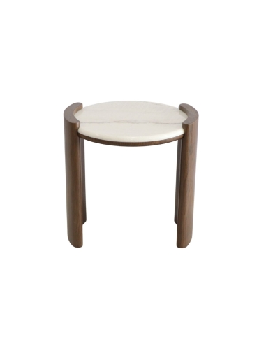 Table d’appoint COLETTE en marbre blanc et bois brun foncé en vue isolée