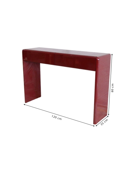 PHILIPPINE burgundy console with annotated 120 x 35 x 80 cm dimensions
