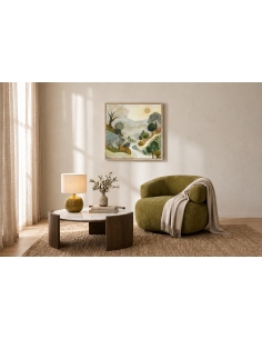 Table basse ronde COLETTE en marbre blanc et bois brun foncé 2
