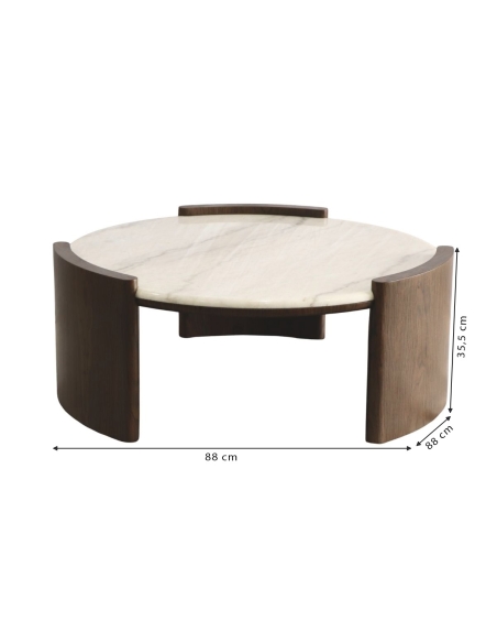 Mesa COLETTE com dimensões 88 × 88 × 35,5 cm assinaladas