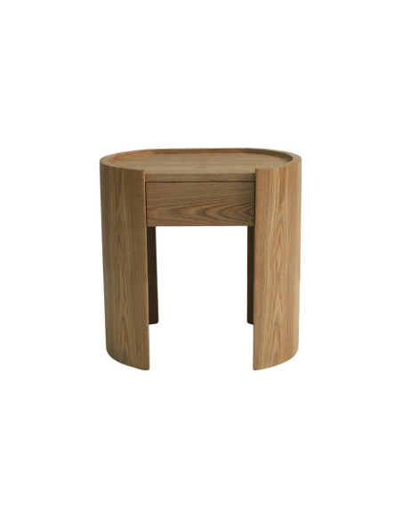 Table de chevet SOREN en placage de frêne clair, vue de face.
