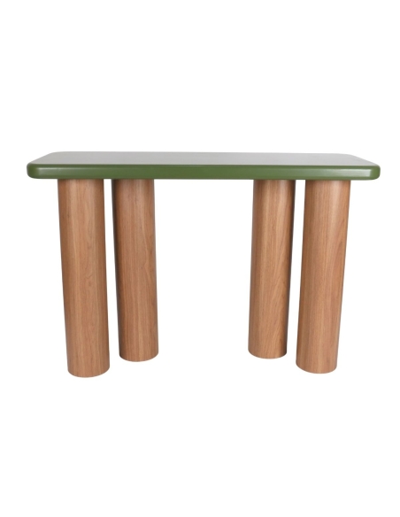 MAÏA console with olive green top and wood-effect legs