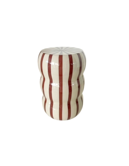Sgabello CASTILLE in metallo a righe beige e bordeaux su fondo bianco