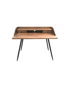 Bureau BILLY en pin brun et métal noir sur fond blanc