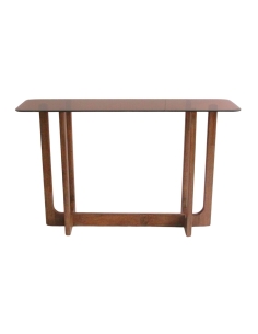 Console LAZARE en verre fumé brun et bois vue de face