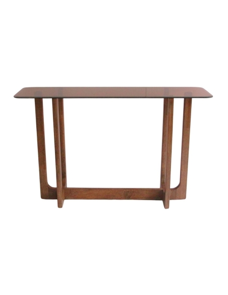 LAZARE console in rookbruin glas en hout frontaal weergegeven