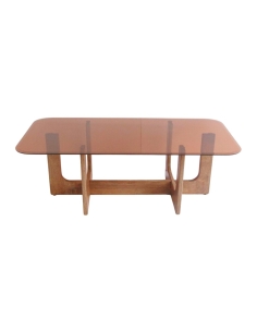 LAZARE coffee table in brown smoked glass and wood front view