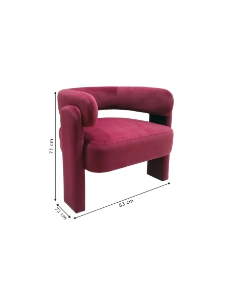 Poltrona ARIA borgonha com esquema das medidas 83 x 73 x 71 cm