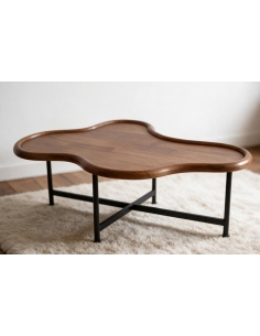 Table basse BILLY en pin brun et métal noir sur fond blanc 2