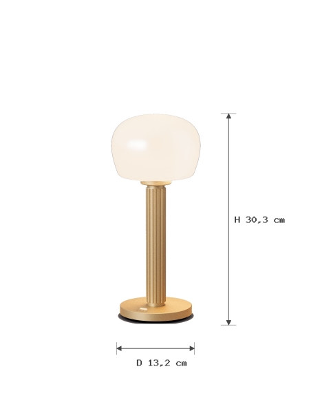 VENDOME matt gold lamp dimensions showing height and diameter
