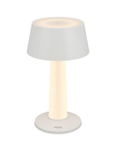 Lampe LULU blanche détourée, abat-jour conique et fût lumineux