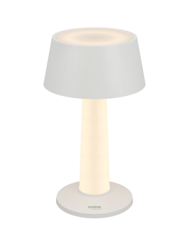 Lampe LULU blanche détourée, abat-jour conique et fût lumineux