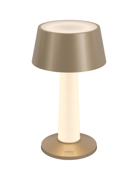 Lampe LULU champagne métallisé détourée, abat-jour conique et fût lumineux
