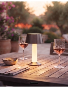Lampe LULU graphite métallisé détourée, abat-jour conique et fût lumineux 2