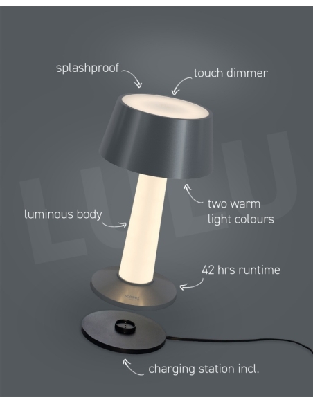 Fonctions de la lampe LULU graphite métallisé présentées par Sompex