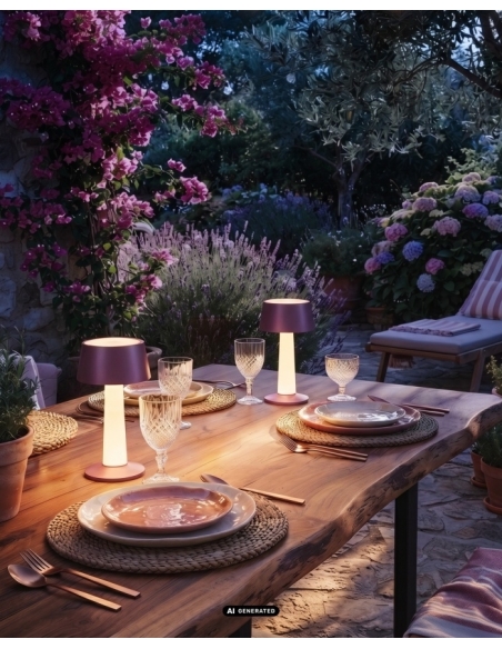 Lampe LULU rose métallisé en situation sur une table