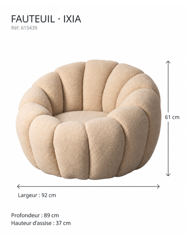 IXIA 615439 armchair — dimensions: W 92 × D 89 × H 61 cm, seat height 37 cm