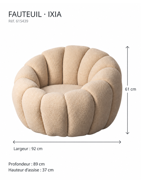 Fauteuil IXIA 615439 — afmetingen: B 92 × D 89 × H 61 cm, zithoogte 37 cm