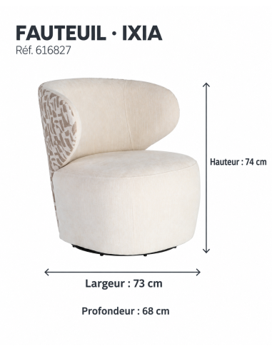 Fauteuil IXIA 616827 — vue cotée : L 73 × P 68 × H 74 cm