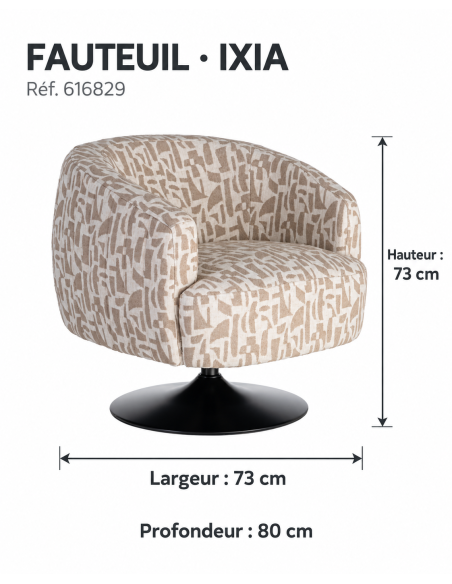 Fauteuil IXIA 616829 — vue cotée : L 73 × P 80 × H 73 cm