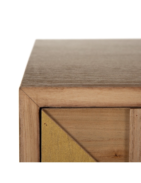 Konsole PAULONIA Naturholz mit Schublade und Fach IXIA — Dekor-Holzpaneel im Detail