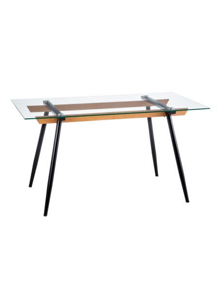 Mesa de jantar CRYSTAL vidro claro e pés pretos IXIA — vista frontal