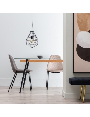 Dining table CRYSTAL clear glass and black legs IXIA — styled in a dining room
