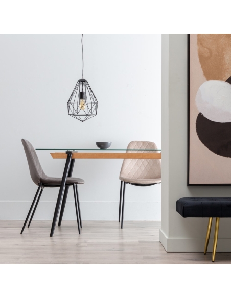 Table à manger CRYSTAL verre clair et piètement noir IXIA — mise en scène en salle à manger
