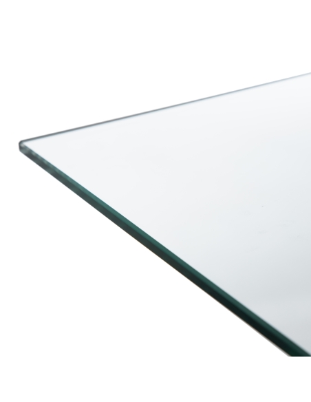 Mesa de jantar CRYSTAL vidro claro e pés pretos IXIA — pormenor do rebordo