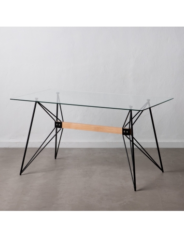 Table à manger CRYSTAL verre clair et piètement rétro noir IXIA — vue de face