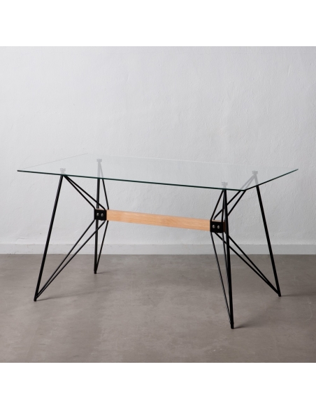 Mesa de jantar CRYSTAL vidro claro e estrutura retro preta IXIA — vista frontal