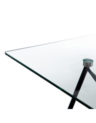 Mesa de jantar CRYSTAL vidro claro e estrutura retro preta IXIA — pormenor do rebordo