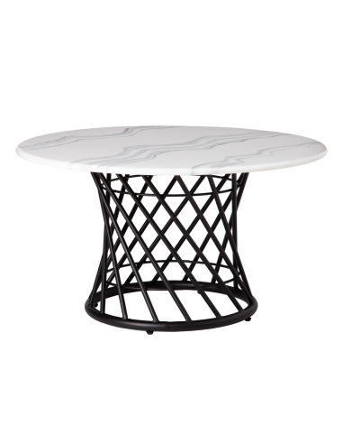 Mesa de centro CRYSTAL tampo redondo efeito mármore e metal preto IXIA — vista frontal
