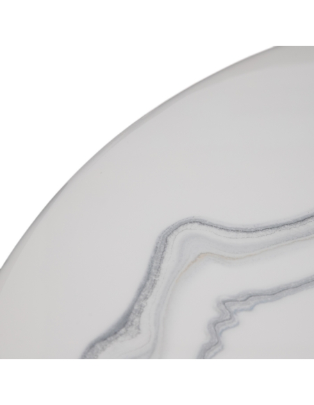 Salontafel CRYSTAL rond marmerlookblad met zwart metaal IXIA — detail van de rand