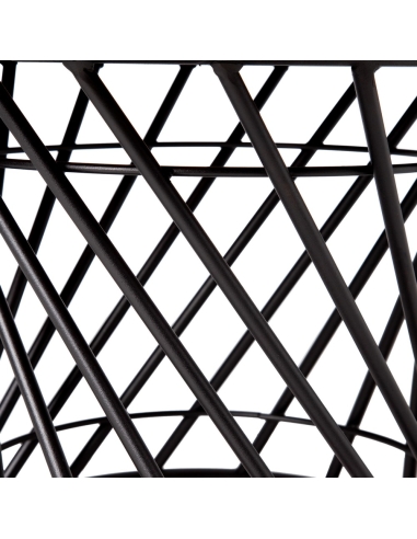 Mesa de centro CRYSTAL tablero redondo efecto mármol y metal negro IXIA — detalle de la estructura de alambre