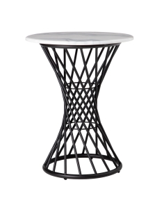 Table d’appoint CRYSTAL plateau rond effet marbre et treillis noir IXIA — vue de face