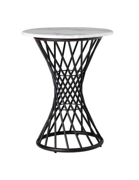 Beistelltisch CRYSTAL runde Marmoroptik mit schwarzem Gitter IXIA — Vorderansicht