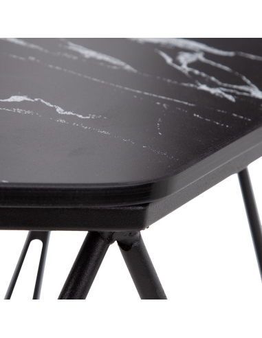 Tavolino LOSANGE piano nero effetto marmo e metallo IXIA — dettaglio del bordo