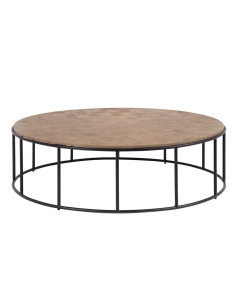 Table basse KETAN grand cercle aspect bois naturel et métal IXIA — vue de face