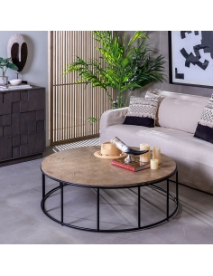 Salontafel KETAN grote cirkel in houtlook en metaal IXIA — vooraanzicht 2