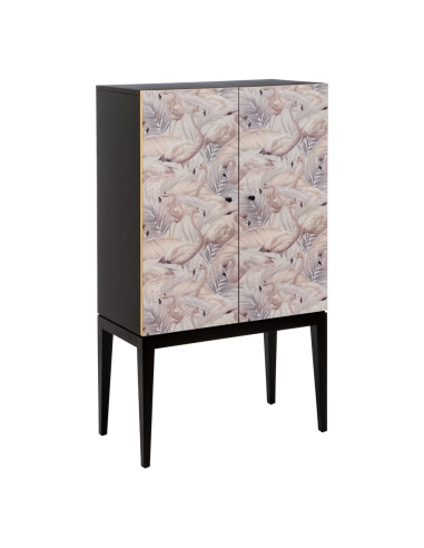 Armario decorativo CABINET motivo flamencos y madera negra IXIA — vista frontal